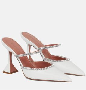 Summer Amina Muaddi Gilda Sandals Shoes Women Mules Crystal-embellished Leather Mules Martini Heels Party Dress Perfect Walking 35-43