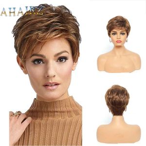 Wigs Blonde Wavy Synthetic Hair Wigs Grey Silver Color Hair Short Wigs With Side Swept Bangs Brown Natural Wigs For Woman Daily Wear