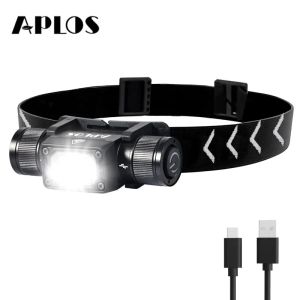 APLOS H340充電式LEDミニヘッドランプ18650懐中電灯1500LM 180°レッドライトモードの強いライトヘッドライト付きスイベルベース