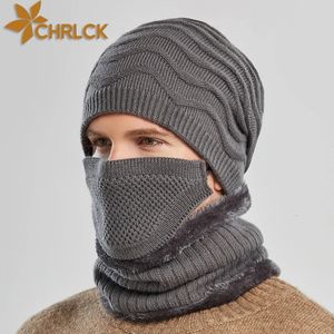 Winter-Beanie-Mützen-Schal-Set, warme Strickmütze, Maske, Totenkopf-Kappe, Halswärmer mit dickem Fleece-Futter und für Männer und Frauen 240311