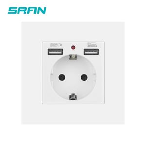 SRAN EU Power Socket с зарядкой USB для дома, USB-заглушка Type-C 5V 2A Панель ПК 86*86 мм USB Socket Spocket LED Вкл/выпуск 16A Outlet