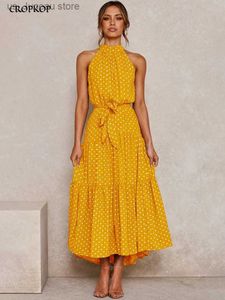 Basic Casual Dresses Summer Long Dress Polka Dot Casual Dresses Black Sexy Halter Strapless New 2022 Yellow Sundress Vacation Clothes For Women T240330