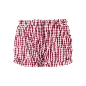 Shorts femininos y2k roupas calças doce cintura baixa babados bolo babados elástico vermelho e branco xadrez mulheres