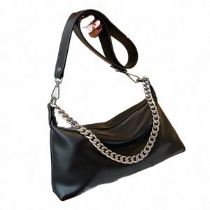 black Chain Decor Leather Women's Handbags Minimalist Female Shoulder Bags for Women 2021 Rivet Decor Ladies Hobo Bag n0l0#