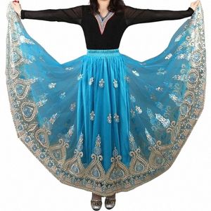 embroider Chinese Traditial Dance Skirt for Women Natial Spanish Flamenco Skirts Vintage Tibetan Dancewear Folk Outfit M2QP#