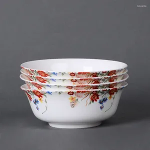 Ciotole 4 pz 6 pollici Banding Dorato Fiore di Rosa Pittura Bone China Ciotola di Zuppa Set Insalata di Ceramica Decorativa Per Servire