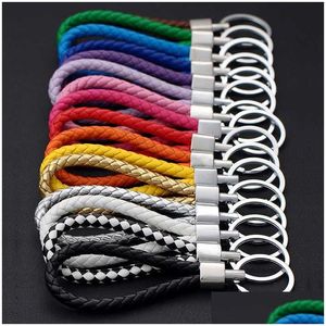 Chaveiros Lanyards Pu Leaer Trançado Corda Corda Cadeia DIY Saco Pingente Titular Carro Trinket Anel Para Homens Mulheres Atacado L230314 Drop D Dhl8e