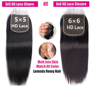 Closures Lemoda 4x4 5x5 6x6 HD Lace Closure Straight Transparent Lace Frontal Closure Peruvian Remy Human Hair 1424 Inch Lace Closure