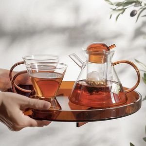 Teegeschirr-Sets Nordic 500 ml Borosilikatglas Teekanne mit Infuser Sieb 2 Tassen hitzebeständig lose Blatt Teekanne Werkzeug Wasserkocher Set