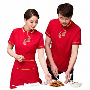 chef Jacket Embroidered Fish Restaurant Waiter Uniform Food Service Men And Women Clothing Hotel Work Wear J5fX#