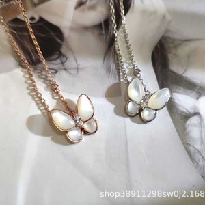 Designer Brand High version Gloden Van Butterfly Necklace Female White Fritillaria Pendant 18k Rose Gold Lock Bone Chain Does Not fade