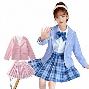 girl Student High Waist Pleated Stitching Skirts Children Sweet Girls Lolita Preppy School Uniform Plaid Autumn Dance Mini Skirt y9ye#