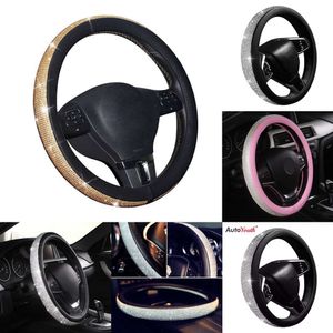 Upgrade AUTOYOUTH Cystal Cover With PU Leather Bling Rhinestones Universal 15 Inch Auto Steering Wheel Black Sier