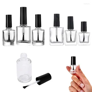 Depolama Şişeleri 20pcs 5ml/10ml/15ml boş kare/yuvarlak net şişeler, sanat örnekleri için fırça kapağı ile doldurulabilir cam oje