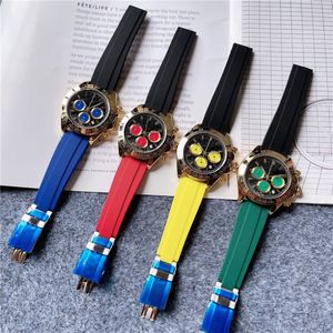 Orologi di marca da uomo multifunzione 3 quadranti stile cinturino in caucciù colorato orologio da polso al quarzo di buona qualità piccoli quadranti possono funzionare X199342u