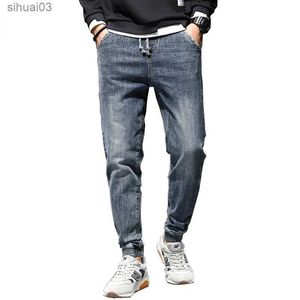 Jeans masculinos jeans relaxados cônicos calças de harém de rua gola elástica cintura calça de corredor casual calça solta jeansl2403