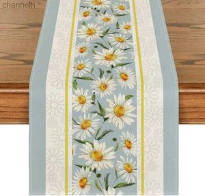 Table Runner Easter Blue Flowers Daisy Spring Linen Dresser Scarf Decor Seasonal Summer Holiday Kitchen Dining Party yq240330