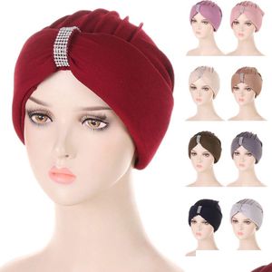 Beanie/Skull Caps Woman Muslim Headscarf Cap Turban Diamonds Headband African Head Wraps Elegant For Ladies Beanies Headpiec Dhgarden Dhtoq