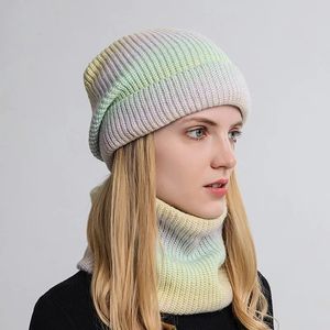 Gorro quente chapéus cachecol conjunto com pescoço mais quente grosso velo forrado inverno outono ao ar livre lã de malha para mulheres meninas balaclava 240311