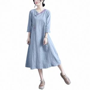 chinese Taditial Retro Cott Linen Top Lg Chegsam Women Dr Eastern Embroidery Lg Skirt Summer Comfortable Tea Suit l90j#