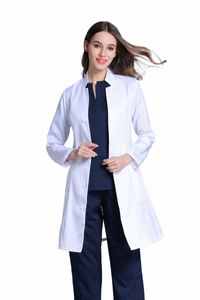 Autumn Women's Stand Collar Anti-Wrinkle LG Sleeve Lab Uniform Dental Clinic Doctor's Outwear Slim Fit White Color 73ii#