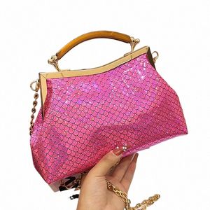 Damen-Handtaschen aus Lackleder, magisches Gefühl, Umhängetaschen, Designer, Glitzer, Gold, Sier-Kette, C-Rossbody-Taschen, Eeving Clucth y0Ii #