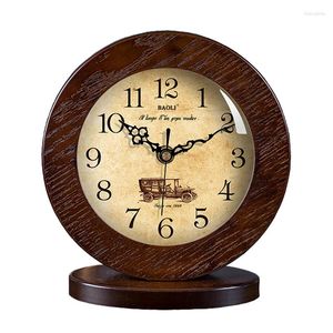 Table Clocks Living Room European Wood Clock Home Decoration Mute Modern Bedroom Desk Office Desktop Gift