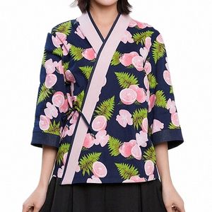 日本スタイルのフードサービス衣料品女性寿司シェフジャケット新しいシェフワークユニフォームデザインクックスーツ女性日本語キモx6c0＃