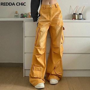 Jeans masculinos REDDACHIC Pintuck grandes bolsos carga hiphop bigodes baggy casual calças largas perna harajuku y2k roupas vintage