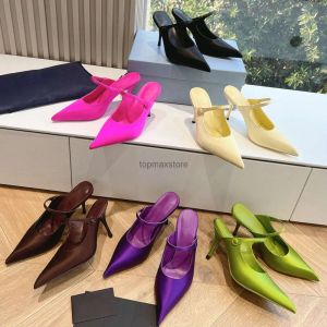 Designers Shoes womens sandals fashion satin pointed toes stiletto heel slippers top quality Lady pumps 9CM high heeled womens Wedding Party dress shoe 35-42