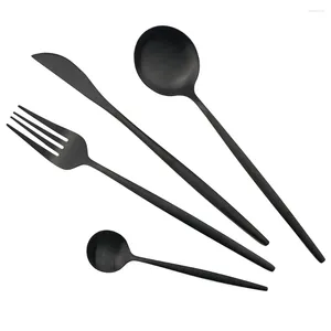 Flatvaruuppsättningar Jankng Black Matte Cutlery Set Knife Fork Spoon Dinner Kök Silver Tabeller Slagsvaror Rostfritt stål Moder