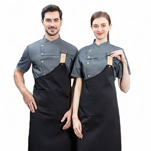 Kockjacka apr Set For Men Women Kitchen Bakery Chef Blue Apr Uniform Restaurant Cafe Waiter Waitr Uniform Coat H3sn#