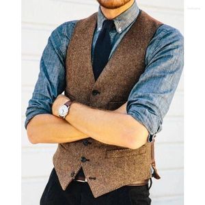 Abiti da uomo Casual Formale Business Monopetto Abito da uomo Gilet con scollo a V Gilet di lana a spina di pesce Sposo Matrimonio Prom Per uomo Personalizzato