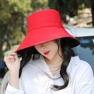 Women Solid Color Bucket Hat Outdoor Sun Sunscreen Collapsible Double-sided Two-Color Beach Hat MZ013