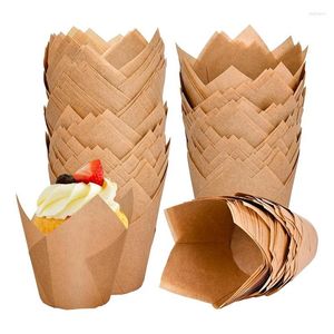 Strumenti di cottura 120 conteggi tazze di tulipano naturali pirottini per cupcake per supporti per muffin in carta pergamena