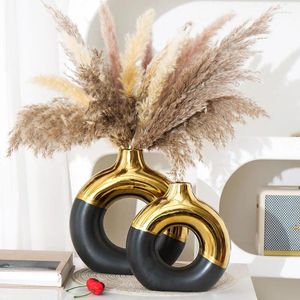 Vases Modern Ceramic Vase Circle Creative Gold Figures Living Room Decoration Aesthetic Luxury Home Accessories