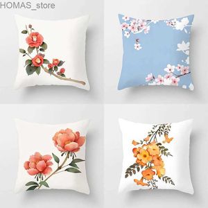 Kudde Floral Mönsterfodral Lotus Cherry Blossom Cushion Cover 45x45cm midja Soffa Room Eesthetic Home Decoration Y240401