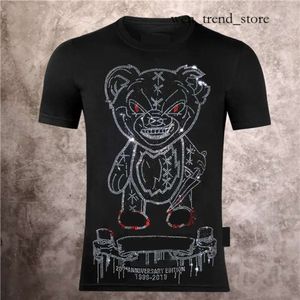 Plein Bear Shird Designer Tee Luxury TシャツデザイナーTシャツスプレーレター短袖とレディースTシャツラインストーンスカルメンズ191