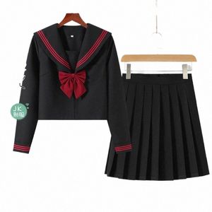 Svart ortodox college stil japansk koreansk studentskola uniform jk enhetlig tjej anime cosplay sjöman kostym klass topp kjolar a15n#