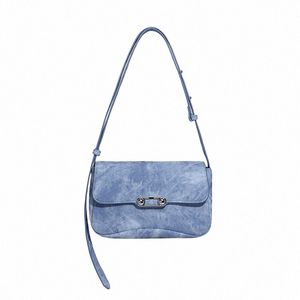 mabula Blue Vintage Fi Female Shoulder Bag Denim Stylish Woman Saddle Crossbody Phe Purse With Adjustable Straps Handbag O7gl#