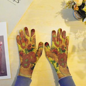 New Van Gogh Oil Painting Knitted Gloves Warm Women Mittens Sunflower Garden Work Gloves Touch Screen Gloves For Mobile Phone