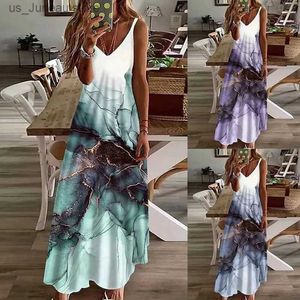 Grundläggande avslappnade klänningar 2024 Kvinnor Ny ankomst Hot Selling Summer V-Neck Sexig A-Längd Loose Printed Halter Dresses Ladies Clothes Fashion Long Dress T240330