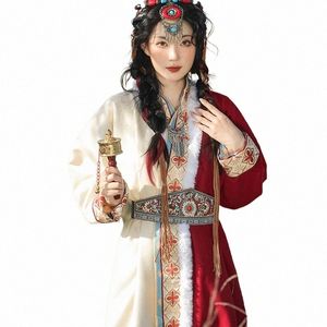 Mulheres diariamente outono e inverno estilo chinês melhorado elementos han roupas tibetanas estilo étnico roupas han trajes de dança 07yg #