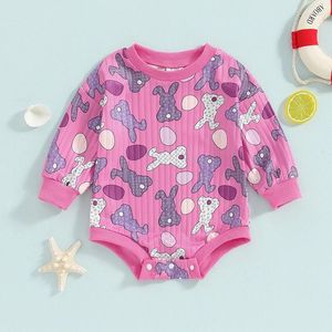 Rompers Baby Girls Romperイースターエッグプリント長袖スウェットシャツボディスーツ生まれ幼児服春秋