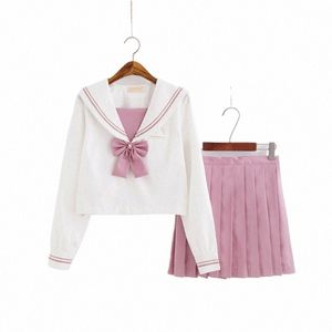 Frauen Stickerei Dr Set JK Preppy Stil Schule Kostüm Uniform Studenten Mädchen Sailor Kragen Kurz Crop Top Mini Rock Rosa I8Ug #