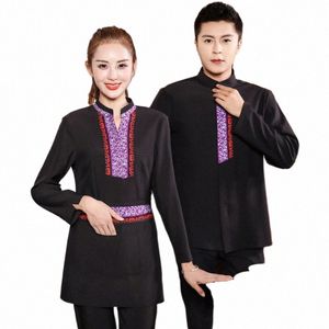 wholesale Supply Hotel Work Lg Sleeve Autumn and Winter Clothes Chinese Restaurant Tea House Uniform Special Catering M7lP#