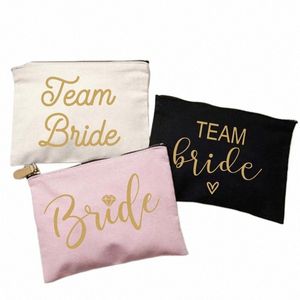 Team Bride Makeup Bag Bachelorette Party Cosmetic Bags Bridesmaid toalettartiklar Arrangör Kvinnlig lagring sminkar bröllopspresent L5MJ#