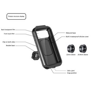 M18L de moto à prova d'água de motocicleta portador de telefone celular Suporte de bicicleta universal GPS 360 ° Boletório de moto ajustável portador de telefone