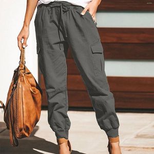 Women's Pants Women Solid Work Office Casual Fashion Elastic Drawstring Multi Pockets Overalls Yoga For Bottoms Daily