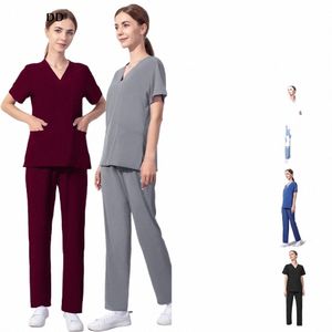 Pet Shop Surgical Uniform Pet Grooming Soft Bekvämt arbetskläder Medicinska sjuksköterskoruniformer Kvinnor Scrubs Set tunna och lätta kläder T706#
